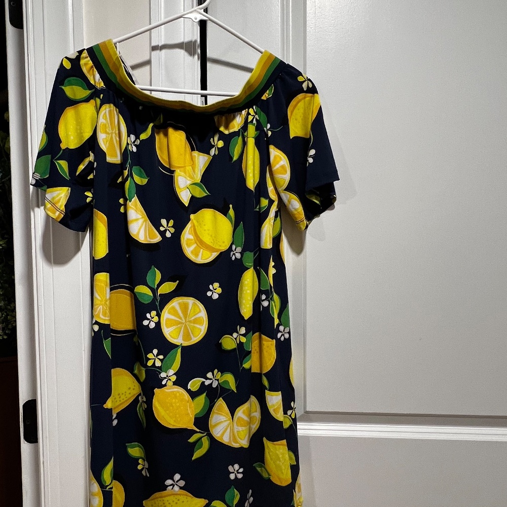 Trina Turk Strapless CapSleeve "Lemon" Print Dress